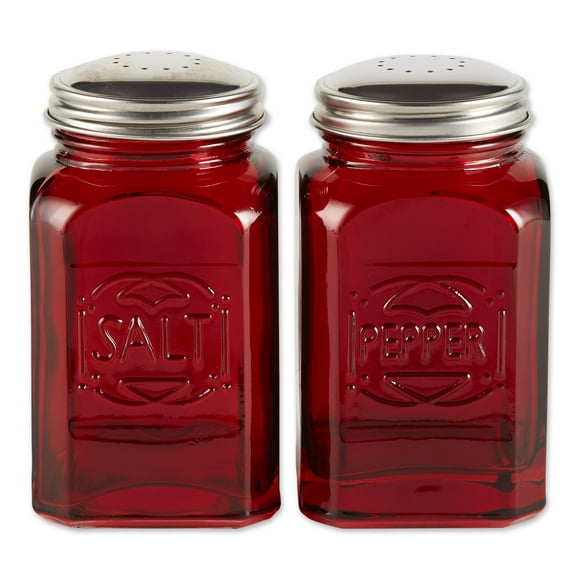 Red Surround Glass Salt and Pepper Pots Shakers Mills Cruet Set Jars Dispensers